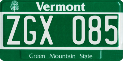 VT license plate ZGX085