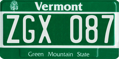 VT license plate ZGX087