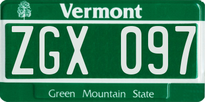 VT license plate ZGX097
