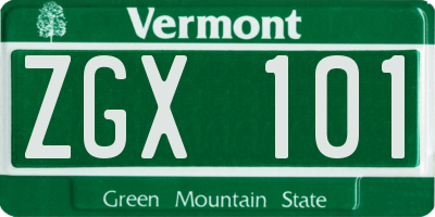VT license plate ZGX101
