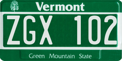 VT license plate ZGX102
