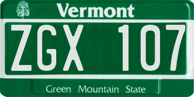 VT license plate ZGX107