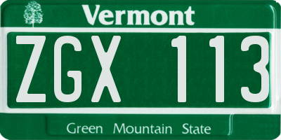 VT license plate ZGX113