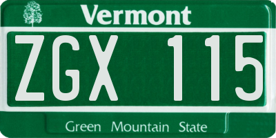 VT license plate ZGX115