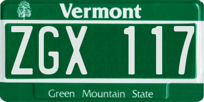 VT license plate ZGX117