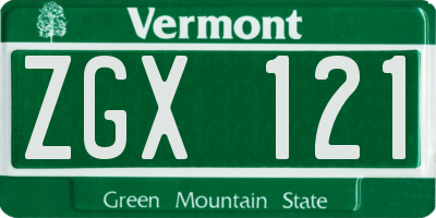 VT license plate ZGX121