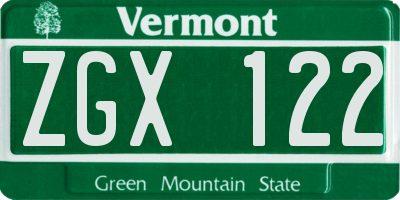 VT license plate ZGX122