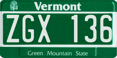 VT license plate ZGX136