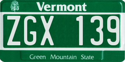 VT license plate ZGX139