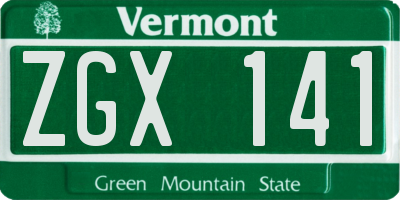 VT license plate ZGX141