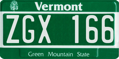 VT license plate ZGX166