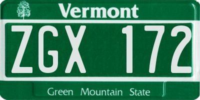VT license plate ZGX172