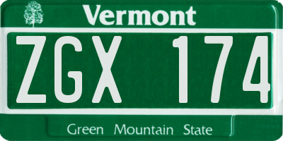 VT license plate ZGX174