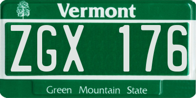 VT license plate ZGX176