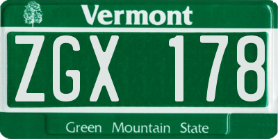 VT license plate ZGX178