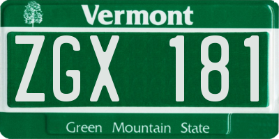 VT license plate ZGX181