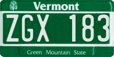VT license plate ZGX183