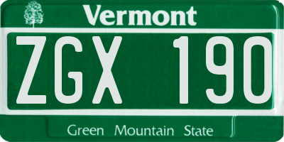 VT license plate ZGX190