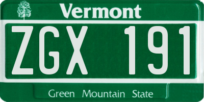 VT license plate ZGX191