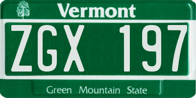 VT license plate ZGX197