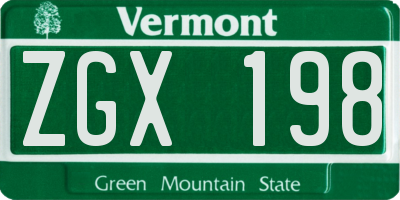 VT license plate ZGX198