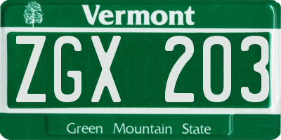 VT license plate ZGX203