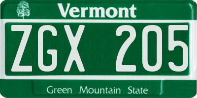 VT license plate ZGX205