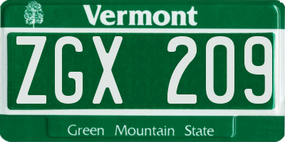VT license plate ZGX209