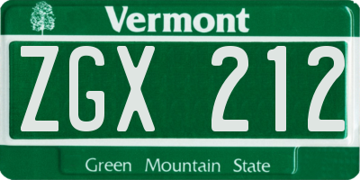 VT license plate ZGX212