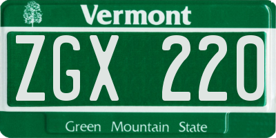 VT license plate ZGX220