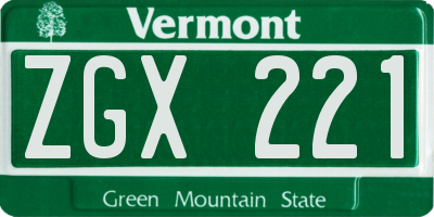 VT license plate ZGX221