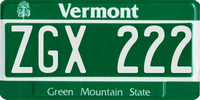 VT license plate ZGX222