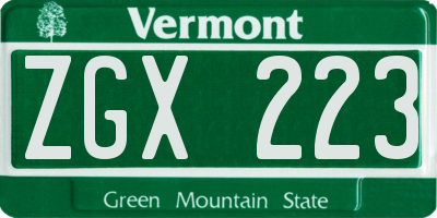 VT license plate ZGX223