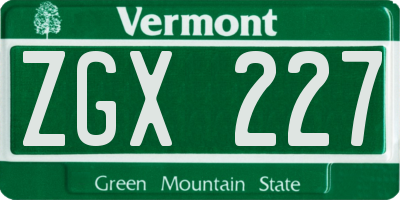 VT license plate ZGX227