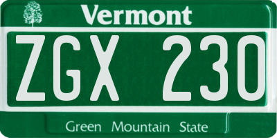 VT license plate ZGX230