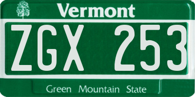 VT license plate ZGX253