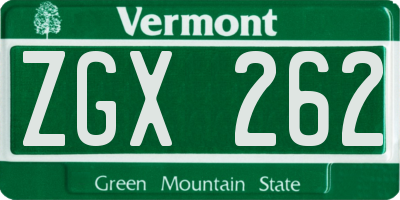 VT license plate ZGX262