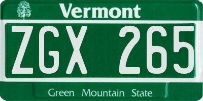 VT license plate ZGX265