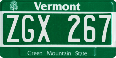 VT license plate ZGX267