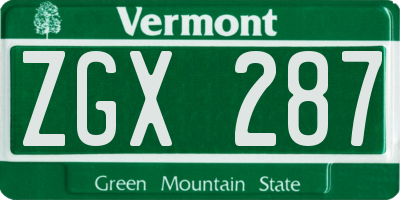 VT license plate ZGX287