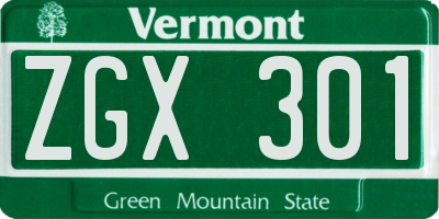 VT license plate ZGX301