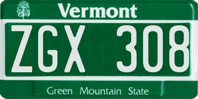 VT license plate ZGX308