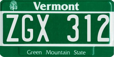 VT license plate ZGX312