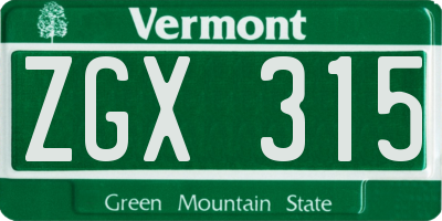 VT license plate ZGX315