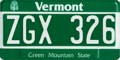 VT license plate ZGX326