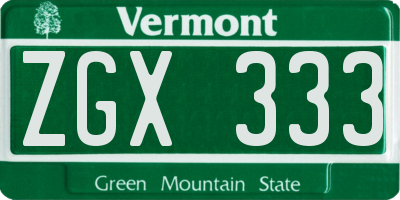 VT license plate ZGX333