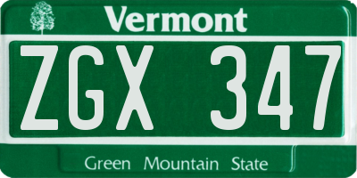 VT license plate ZGX347