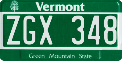 VT license plate ZGX348