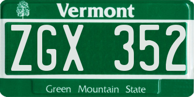 VT license plate ZGX352