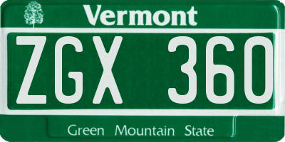 VT license plate ZGX360